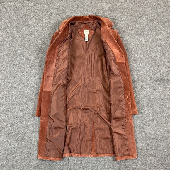 Massini Rust Brown Suede Leather Mid Length Button Front Car Coat Women’s Large - Picture 3 of 9